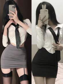 1pc Sweet & Spicy Schoolgirl Uniform Outfit, Slim Fit JK Style Costume Set For COSPLAY, Role Play, Suitable For Festivals, Parties, Performances, Stage Shows - Includes Top + Skirt