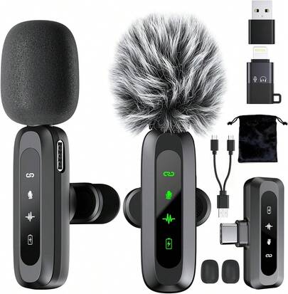 Wireless Microphone For IPhone & Android, Mini Plug & Play Lavalier Mic - 6H Battery, Zero Delay, Studio Sound