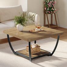 Tribesigns 31.5" Square Coffee Table, Wooden 2-Tier Coffee Table With Storage Shelves, Modern Accent Cocktail Table Center Table For Living Room, Brown - màu nâu - Xem 4