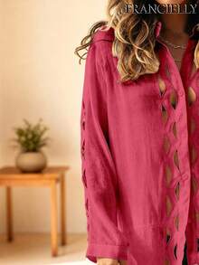 Saída de praia feminina evasê, modelo vazado rosa com recortes, leve e estilosa, tamanho único 38-42