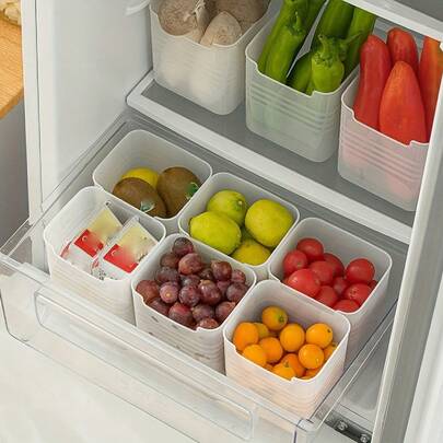 5/10 piezas Cajas de almacenamiento multiusos - Plástico PP duradero, diseño apilable para refrigerador, cocina y despensa - Perfectas para frutas, verduras, aperitivos y talla grande, solución de almacenamiento de cocina | Diseño apilable | Plástico duradero