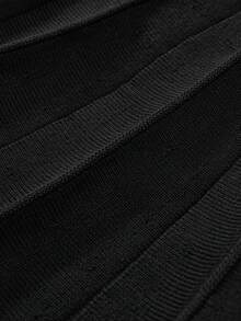 Girls Knitted Sweater Skirt, A-Line Elastic Waist, Suitable For 4-12 Years Old Girls, Casual & Elegant Solid Color, Simple Style, Autumn/Winter - Black - View 3