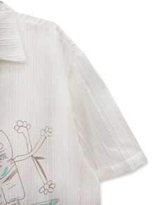 纹理面料，印花衬衫，沙滩棕榈树日落印花，男女皆宜，男女通用，质感，时尚年轻，休闲外出，透气面料，度假装，日常百搭服装 - 白色 - 查看 3