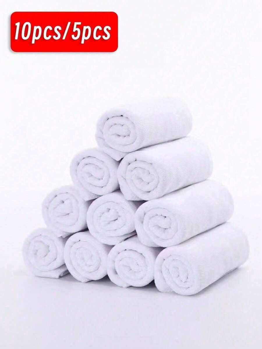 10pcs Random Color Soft Face Towels, Quick Drying Reusable Makeup Remover Cloths (9.8in*9.8in), Gentle On Skin, Portable Cleaning Tool, Multipurpose - White - View 1