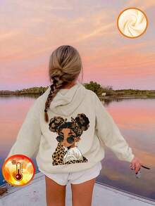 1 Stück Tween Mädchen Lässig Bedruckter Pullover Sweatshirt, warm thermisch gefüttert, Langarm, Herbst/Winter - Spaßiger und farbenfroher Sweatshirt, um die Fantasie junger Geister anzuregen - Aprikosenfarben - Übersicht 8