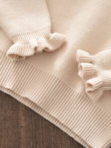 女童可爱荷叶边蝴蝶结领长袖上衣和百褶裙两件套，秋冬款 - 咖啡棕 - 查看 6