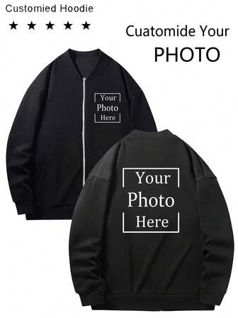 Anpassad damjacka med ståkrage och dragkedja, svarta ytterkläder - Anpassa ditt favoritfoto/Tryck fram och bak/Nummer/Sporttröja/Parset/Föräldra-barnset/Danslagsuniform/Vilket foto som helst kan anpassas/Svart topp med ståkrage och dragkedja/Anpassa fotot eller texten du vill ge till pojkvän/flickvän/familj/barn/bästa vän/Varmt för vintern/Thanksgiving/Alla hjärtans dag/Halloween/Jul/Kom och anpassa nu
