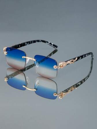 Nowe, uniwersalne, retro, unisexowe, bezramkowe okulary w stylu geparda, modne, casualowe, minimalistyczne, dekoracyjne, odpowiednie do noszenia na co dzień, na ulicę, na plażę, w podróż, na imprezę, na świąteczne spotkania, wyjątkowe metalowe, kwadratowe okulary dekoracyjne