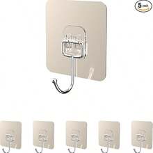 5pcs Adhesive Lid Holders, Compatible With Caraway Pans, Nail-Free Wall Hooks, Self-Adhesive Hooks, Heavy Duty, Transparent Damage Free, Suitable For Bathroom, Kitchen And Office Kitchen Items Kitchen Accessories Kitchen Tools