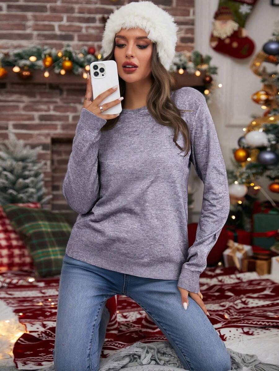 jersey tejido para mujer básico sueter delgado dama - Gris - Ver 1