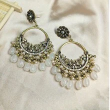 Elegant Vintage Bohemian Earrings, Floral Carved Design With Long Bead Drop, Perfect For Daily Wear - 咖啡 - 查看 2