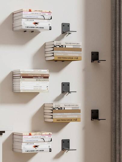 4pcs Modern Metal Floating Bookshelf - Wall-Mounted Heavy-Duty Book Organizer Suitable For Teachers, Libraries, Living Rooms, Bedrooms, Offices, Etc. A Space-Saving, Concealed Bookshelf Storage Unit, Ideal For Holidays Or Housewarming Gifts.