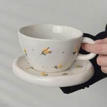 Cabin Kangaroo 1 Set Hand-Painted 3D Cherry Ceramic Cup & Saucer Set, Vintage Inspired Cherry & Blueberry Coffee Cup, Unique Countryside Style Afternoon Tea Set