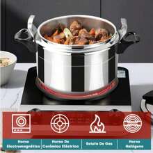 Esta olla a presión de 9 litros es ideal para preparar sopas, cocinar carne, etc. Es compatible con cocinas de gas y resulta perfecta para cocinas y restaurantes. Se puede utilizar para cocinar arroz, preparar sopas y cocinar carne al vapor. - Plateado - Ver 4