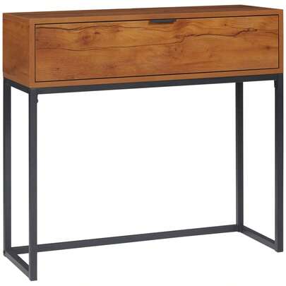 HOMCOM Console Table With Drawer, Sofa Table, Side Table For Living Room And Hallway, Steel, Natural, 80x30x76 Cm