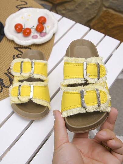 1 Pair Children's Fashionable And Versatile Flat Slippers, Comfortable And Durable, Essential For Summer