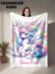 A Personalized Unicorn Flannel Blanket With Your Name On It - Soft, Warm, And Comfortable, Perfect For Sofas, Beds, And Picnics - The Perfect Gift For All Seasons. - Multicolor - View 2