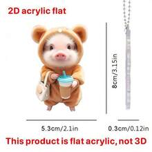 1个2D亚克力可爱小猪造型摆件，可作汽车后视镜装饰、创意汽车内饰配件、背包挂饰、钥匙扣、家居装饰、厨房和包包多用途装饰品 - 节日礼物，2D平面 - 彩色 - 查看 12
