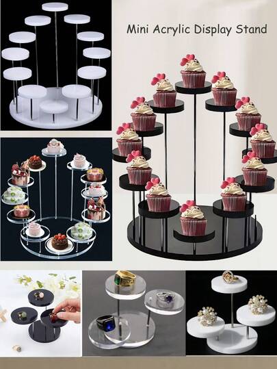 1 Piece 12-Tier Acrylic Vertical Mini Display Stand, 12 Round Acrylic Mini Disc Displays For Jewelry, Rings, Earrings, Mini Art, Mini Figurines, Cupcakes, Adjustable Vertical Display Set, Suitable For Stores, Galleries, Exhibitions And Home Use, Available In Transparent, Black, White