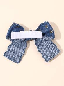 2pcs Denim Bow Hair Clip For Baby Girls Vintage Denim Star Hair Bows Solid Color And Glitter Star Denim Hair Barrettes Casual Denim Alligator Clips Party Denim Star Hairpins Baby Hair Accessories - Blue - View 10