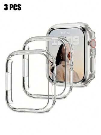 3pcs/Set Men Women Transparent Casual Fashionable PC Hollow-Out Watch Case Anti-Drop Protective Case, For Apple Watch Case 40/41/42/44/45/46/49Mm, For Apple Watch Series Ultra/SE/10/9/8/7/6/5/4, Intelligent Watch Case Accessory