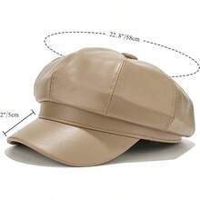 Women's PU Leather Newsboy Cap 8 Panel Paperboy Newsie Cap Bakerboy Beret Cabbie Hat, Fashionable Headwear - 卡其色 - 查看 6