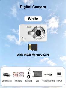 1 Pc Q12 Digital Camera With 64G Memory Card,50 Million Pixels 2.4-Inch Screen Portable Camera, Rechargeable Camera CCD & Multiple Filter Modes. Portable Anti-Shake Smart Zoom Digital Camera For Outdoor