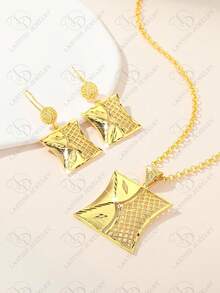 Bộ trang sức nữ mạ vàng hạt đồng 2 món - bông tai và dây chuyền, thích hợp cho tiệc tùng, đám cưới, kỷ niệm, quà tặng ngày lễ, và đeo hàng ngày. - Vàng - Xem 1