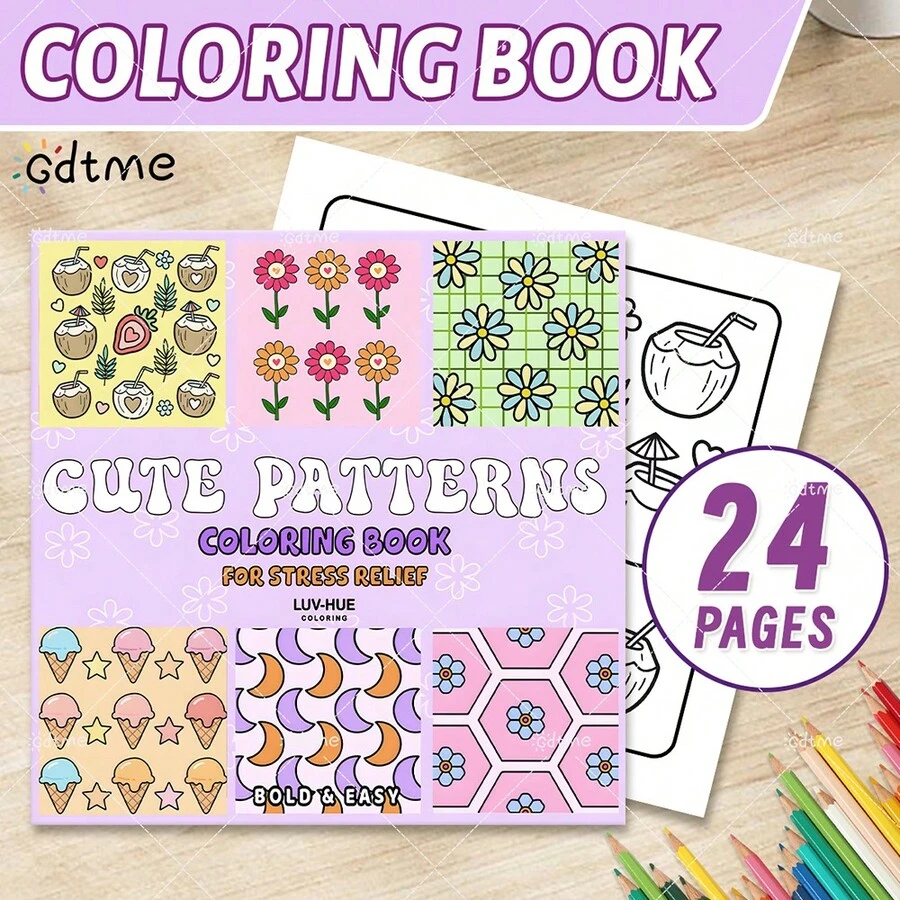 GDTME 1 Piece Children's Coloring Book: Bold & Simple Pattern Coloring Book, Suitable For Adults, Cute Drawing Book, Perfect Gift For Christmas Party, Halloween And Birthday - Easy Pattern Coloring, Stress Relief: Suitable For Friends Who Enjoy Coloring (Warm Space Coloring)