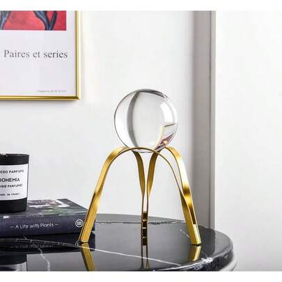 Modern Abstract Art Crystal Ball With Gold Iron Stand Decorative Ornaments For Living Room Bedroom TV Cabinet Craf...