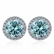 1 Pair 925 Sterling Silver 2 Carat Round Moissanite Stud Earrings For Women, Elegant & Fashionable Daily Wear Earrings With GRA Certificate And Gift Box - 1CT*2 - View 12