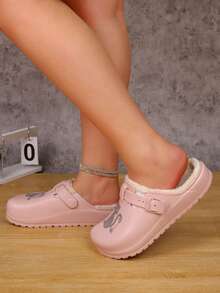 Sepatu Bakiak Wanita - Sepatu EVA Ringan Anti Selip dengan Tali Gesper yang Dapat Diatur, Sepatu Kasual Motif Kucing, Tali yang Dapat Diatur, Hangat - Lapisan Bulu Halus, Sepatu Motif Kucing Hitam yang Lucu, Sepatu Musim Dingin yang Tahan Lama. - Berwarna merah muda - View 3