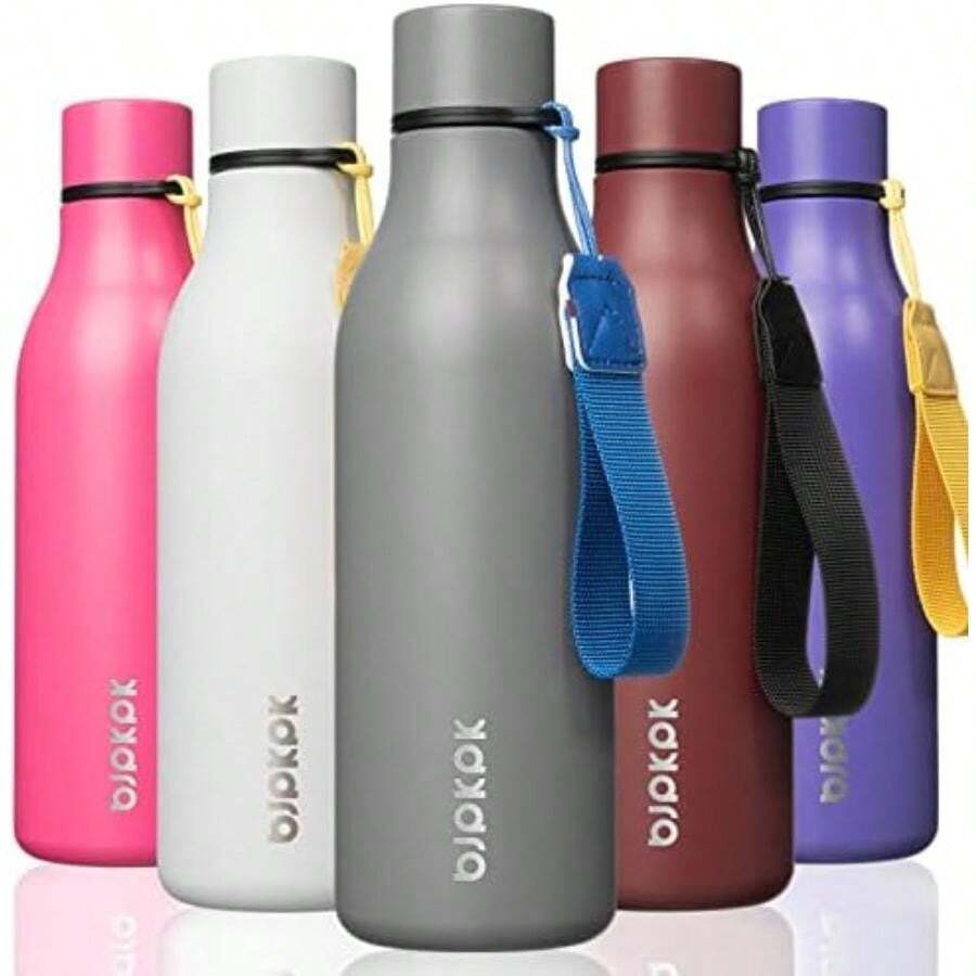 BJPKPK - Botellas de agua aisladas, botella de agua de metal de acero inoxidable de con correa, sin , termo a prueba de fugas, tazas, frascos, botella de agua reutilizable para la escuela,(18 onzas Gris) - Multicolor - Ver 1