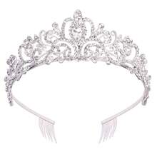 Crystal Tiara Crown Headband Princess Elegant Crown With Combs For Women Girls Bridal Wedding Prom Birthday Party - 銀色 - 查看 7