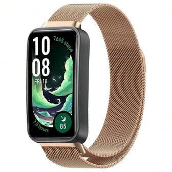 1条玫瑰金米兰尼斯表带，兼容华为智能手表8/9/10；优雅不锈钢磁扣表带，兼容华为智能手表8/9/10；现代男女通用奢华金属表带；商务休闲日常佩戴配件；时尚智能手表表带，兼容苹果手表；优雅替换腕带；圣诞节/生日/周年纪念日礼物