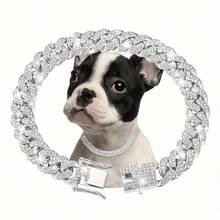 1 pieza Cadena cubana de estilo hip hop para mascotas, collar de perro con rhinestones, accesorio de collar de aleación para mascotas, decoración de estilo hip hop, adecuado para uso diario y fiestas - Plateado - Ver 9