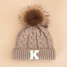 1 gorro de malha com letras para bebê, macio, quente e confortável para meninos e meninas, uso ao ar livre no outono e inverno.