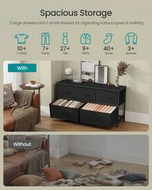 SONGMICS Dresser For Bedroom, Chest Of Drawers, Steel, MDF, 5 Non-Woven Fabric Drawers, Storage Organizer Unit, Closet, Entryway, Ink Black And Ebony Black - 黑色 - 查看 4