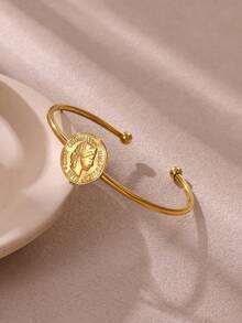 1 件复古古希腊阿瑞图萨女神硬币戒指 18K 镀金不锈钢双层戒指可调节开口戒指女神崇拜名人奖章纪念品时尚珠宝配饰