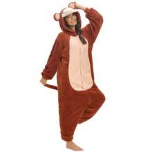 Cute Unisex Fleece Adult Monkey Costume Pajamas, Button Plush Animal One Piece Sleepwear Loungewear - Monkey - 查看 7