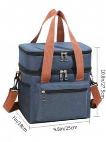 1 件双层简易午餐袋加厚铝箔大容量露营野餐袋斜挎便当袋，户外保温袋-防水便携，适合学校和办公室-保持食物新鲜美味保温女士午餐盒袋女士学校用品配件学校包学校配件学校用品