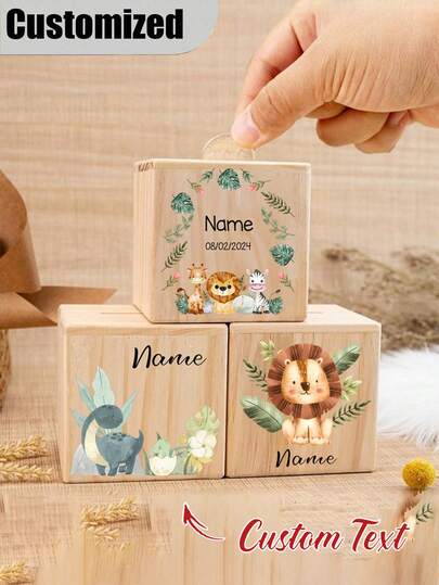 Heo đất tiết kiệm khắc tên theo yêu cầu, Quà tặng bằng gỗ cho trẻ em, Heo đất tiết kiệm bằng gỗ cá nhân hóa - Họa tiết động vật và hoa dễ thương, Nắp lật, Quà tặng trang trí nhà đa năng phù hợp cho thanh thiếu niên, phòng ngủ, văn phòng hoặc làm quà tặng, Trang trí phòng, Hũ tổ ong, Hũ tiết kiệm, Hộp quà sinh nhật bất ngờ, Hộp kỷ niệm lễ rửa tội, Hộp quà tặng cho người hầu.