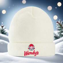 Wendy'S Beanie Hat - Lightweight Knit Winter Cap With Red & White Logo, Soft Stretchy Beanie For Men & Women, All-Season Everyday & Party Hat, Machine Washable Unisex Beanie For Halloween, Christmas, Mardi Gras - One Size Fits Most Adults, Holiday Accessory,  Headwear, Durable Construction, Fashion Headwear, Casual Wearers, Streetwear Accessory, Sporty Design, Highquality Stitching, Fashion Lovers - 黑色 - 查看 2