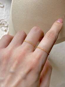 Nooxian 4pcs Stainless Steel Ultra-Thin Chain Rings For Women, Daily Wear - Yellow Gold - View 3