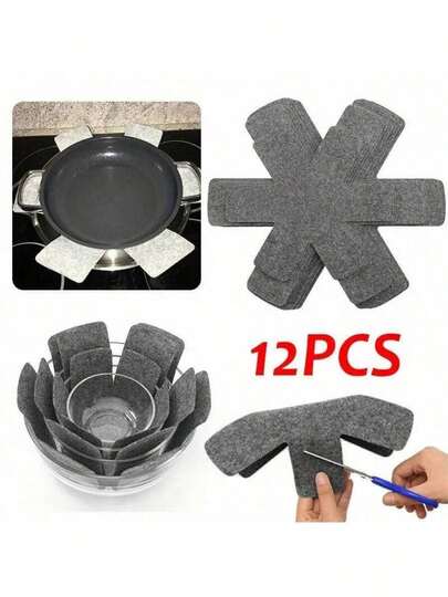 12 Pcs Pot And Pan Protectors,3 Different Sizes Cookware Protector Pot Dividers Stacking Separators Pads For Protecting And Separating Pans(Black,Classic Style)