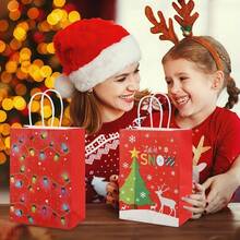 6pcs, Christmas Red And Green Gift Bags, Santa Claus Snowman Christmas Tree Snowflake Elk Candy Gift Bags, Christmas Gift Bags, Retail Shopping Bags, Industrial Gift Bags, Wedding Gift Bags, Christmas Various Styles Gift Bags - Multicolor - View 5