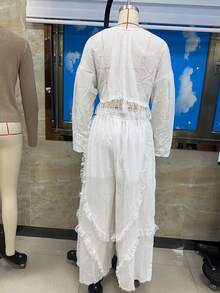 Womens Pajama Set Lace 2 Piece Lounge Sets Long Sleeve Shirts And Wide Leg Pants Vintage Pj Sets Sleepwear - Màu Hồng baby - Xem 6