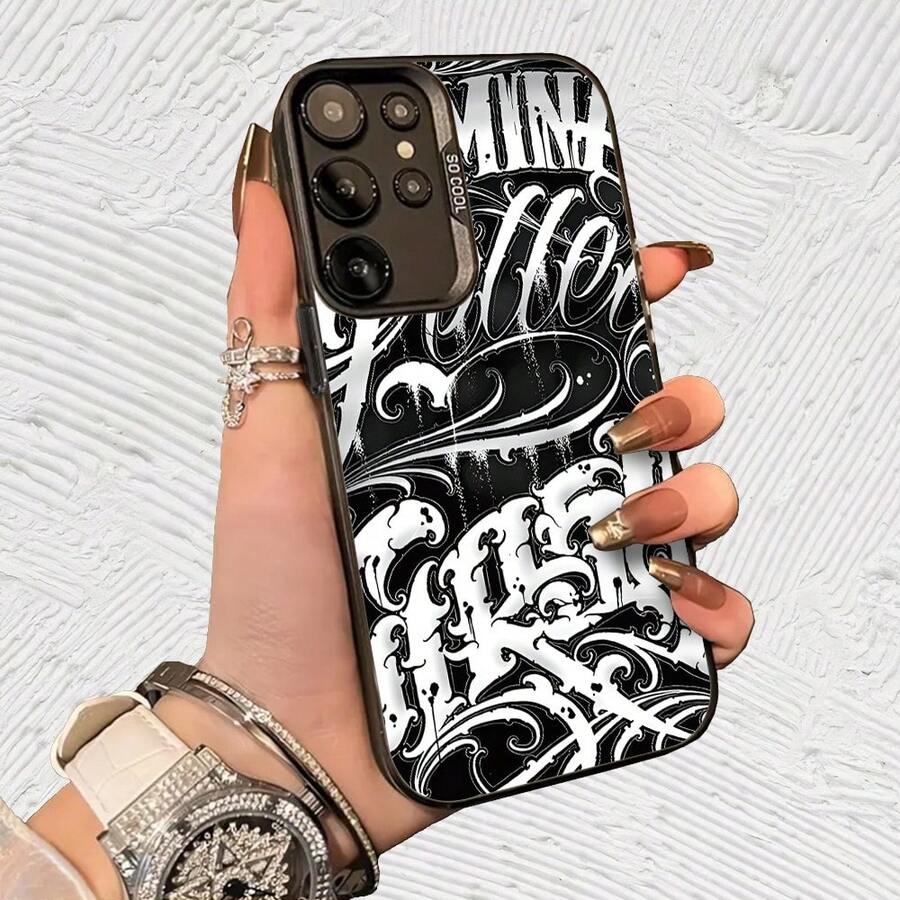 Carcasa Arte Calligrafía Negro Blanco Impresión UV para iPhone 11/12/13/14/15/16 Plus/17 Pro Max (Regalos de Navidad seleccionados, regalos por el Día Nacional, regalos por el Día de la Independencia, regalos de San Valentín, regalos de cumpleaños - Negro transparente - Ver 1