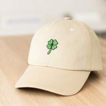 Unisex Adjustable Minimalist Clover Dad Hat Vintage Figure Cotton Embroidered Cap - 米色 - 查看 1