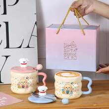 1 Set Cute High-Quality Mug With Lid & Spoon, Coffee Cup For Home, School, Office, Self-Use Or Gift